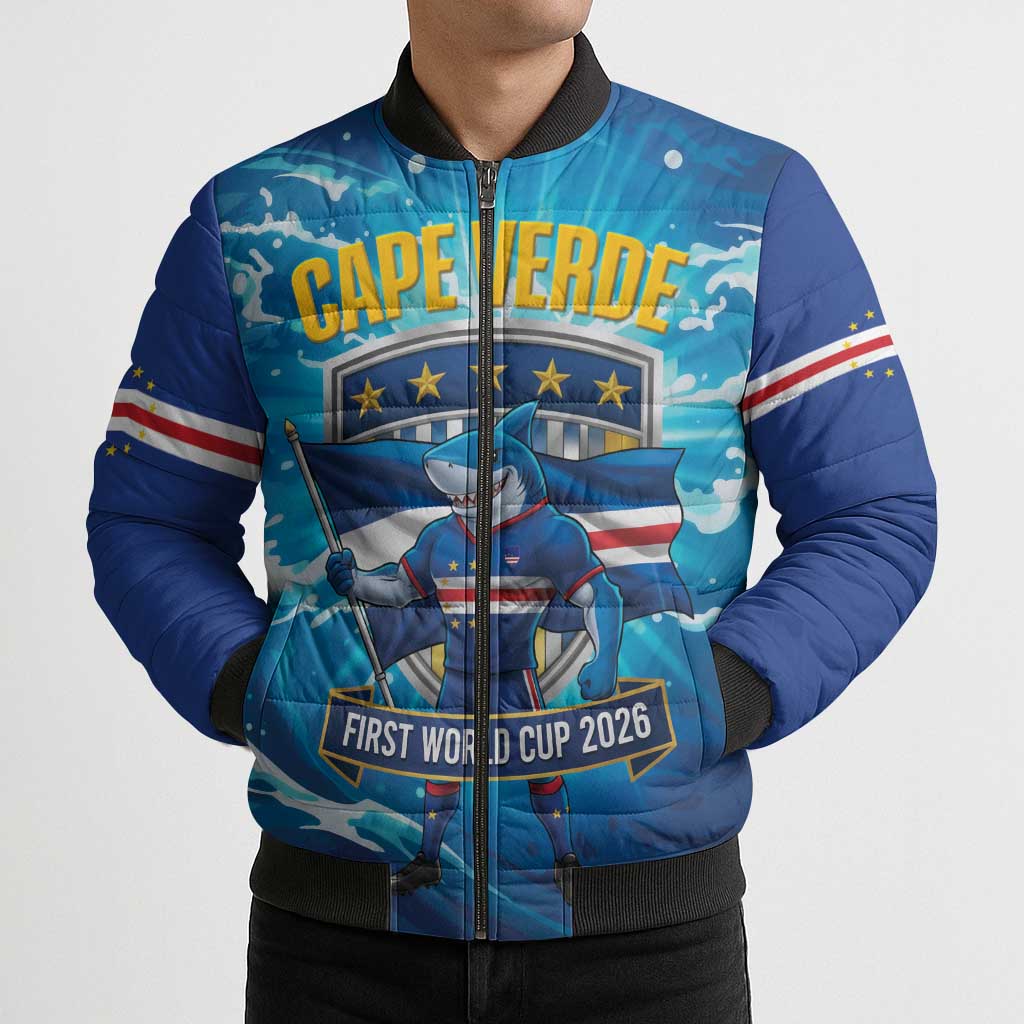 Blue Shark Cape Verde Football Bomber Puffer Jacket First World Cup 2026 - Wonder Print Shop