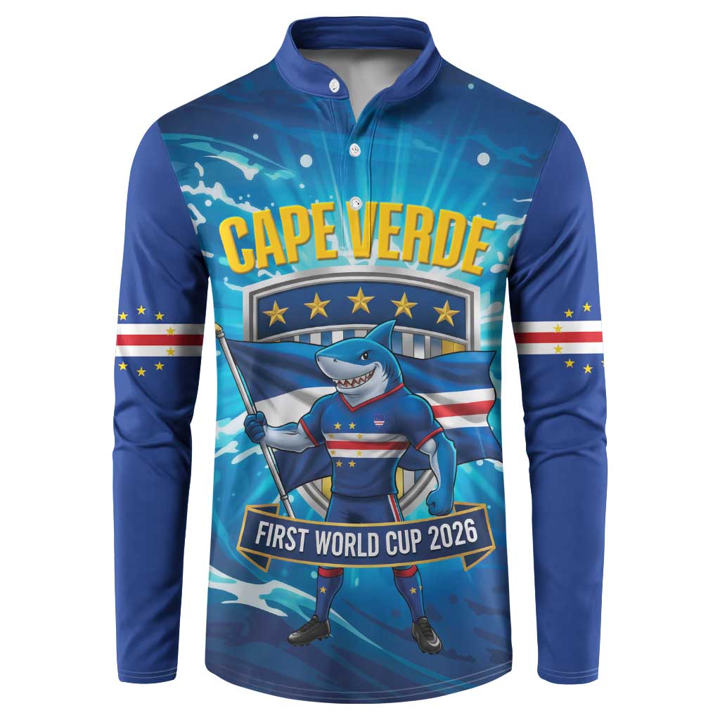 Blue Shark Cape Verde Football Button Sweatshirt First World Cup 2026 - Wonder Print Shop