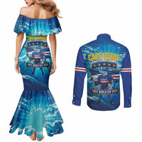Blue Shark Cape Verde Football Couples Matching Mermaid Dress and Long Sleeve Button Shirt First World Cup 2026 - Wonder Print Shop