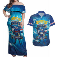 Blue Shark Cape Verde Football Couples Matching Off Shoulder Maxi Dress and Hawaiian Shirt First World Cup 2026 - Wonder Print Shop