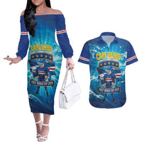 Blue Shark Cape Verde Football Couples Matching Off The Shoulder Long Sleeve Dress and Hawaiian Shirt First World Cup 2026 - Wonder Print Shop