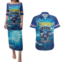 Blue Shark Cape Verde Football Couples Matching Puletasi and Hawaiian Shirt First World Cup 2026 - Wonder Print Shop