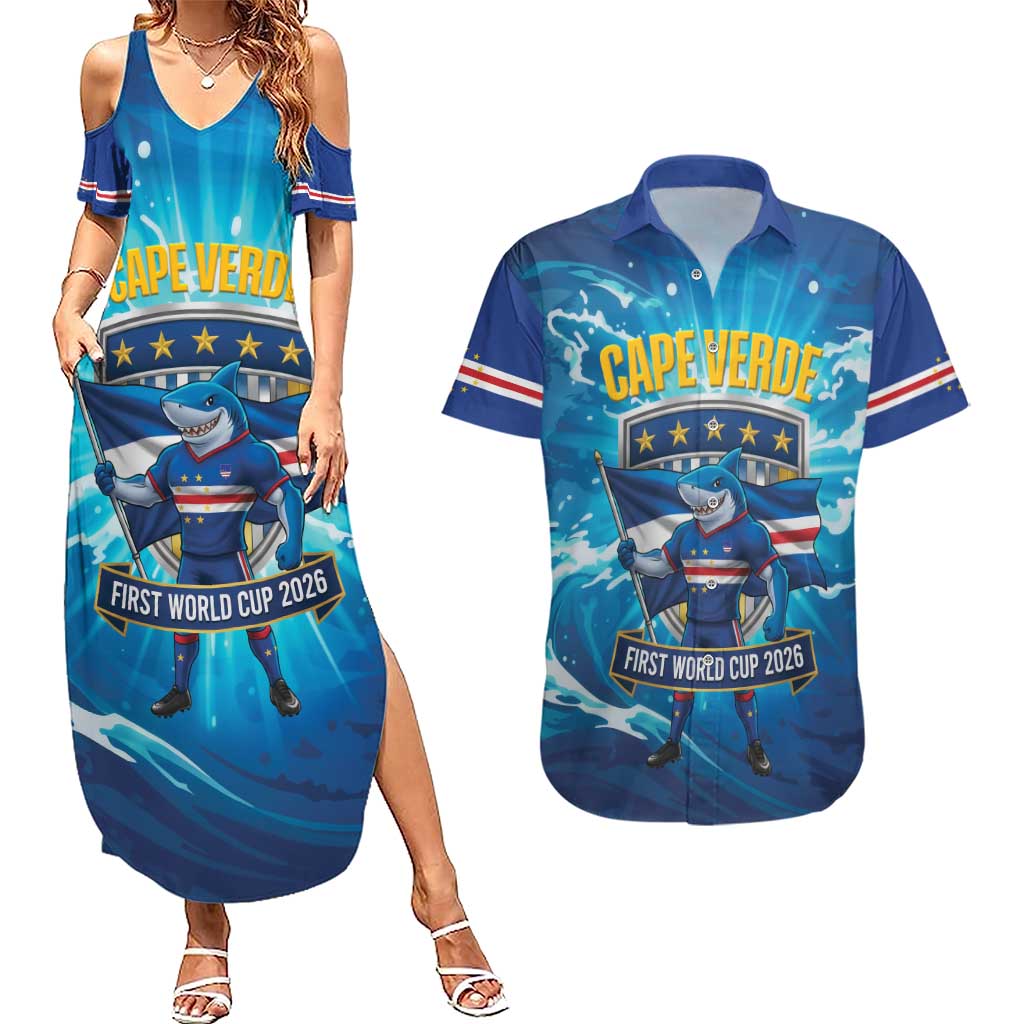 Blue Shark Cape Verde Football Couples Matching Summer Maxi Dress and Hawaiian Shirt First World Cup 2026 - Wonder Print Shop