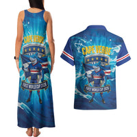Blue Shark Cape Verde Football Couples Matching Tank Maxi Dress and Hawaiian Shirt First World Cup 2026 - Wonder Print Shop