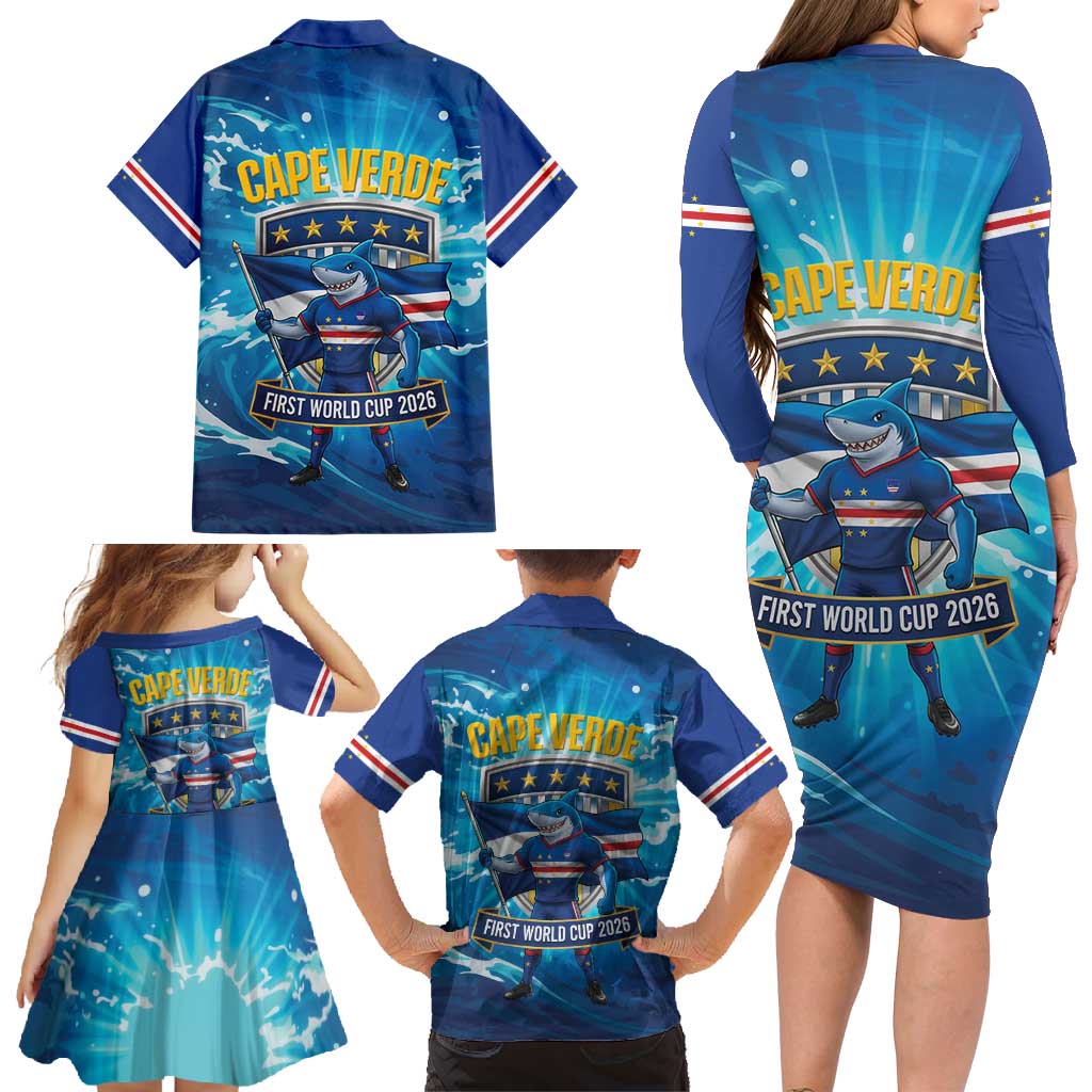 Blue Shark Cape Verde Football Family Matching Long Sleeve Bodycon Dress and Hawaiian Shirt First World Cup 2026 - Wonder Print Shop
