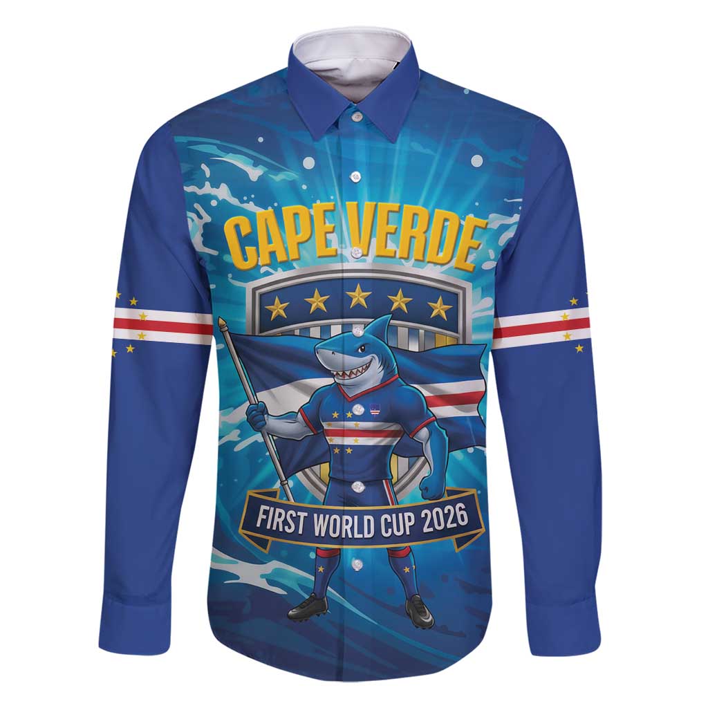 Blue Shark Cape Verde Football Family Matching Long Sleeve Bodycon Dress and Hawaiian Shirt First World Cup 2026 - Wonder Print Shop