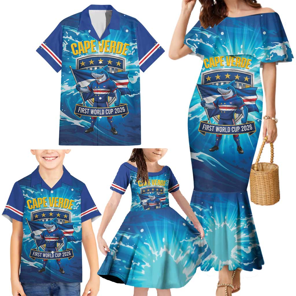 Blue Shark Cape Verde Football Family Matching Mermaid Dress and Hawaiian Shirt First World Cup 2026 - Wonder Print Shop