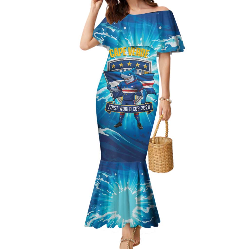 Blue Shark Cape Verde Football Family Matching Mermaid Dress and Hawaiian Shirt First World Cup 2026 - Wonder Print Shop