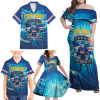 Blue Shark Cape Verde Football Family Matching Off Shoulder Maxi Dress and Hawaiian Shirt First World Cup 2026 - Wonder Print Shop