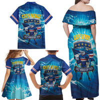 Blue Shark Cape Verde Football Family Matching Off Shoulder Maxi Dress and Hawaiian Shirt First World Cup 2026 - Wonder Print Shop