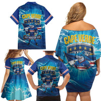 Blue Shark Cape Verde Football Family Matching Off Shoulder Short Dress and Hawaiian Shirt First World Cup 2026 - Wonder Print Shop