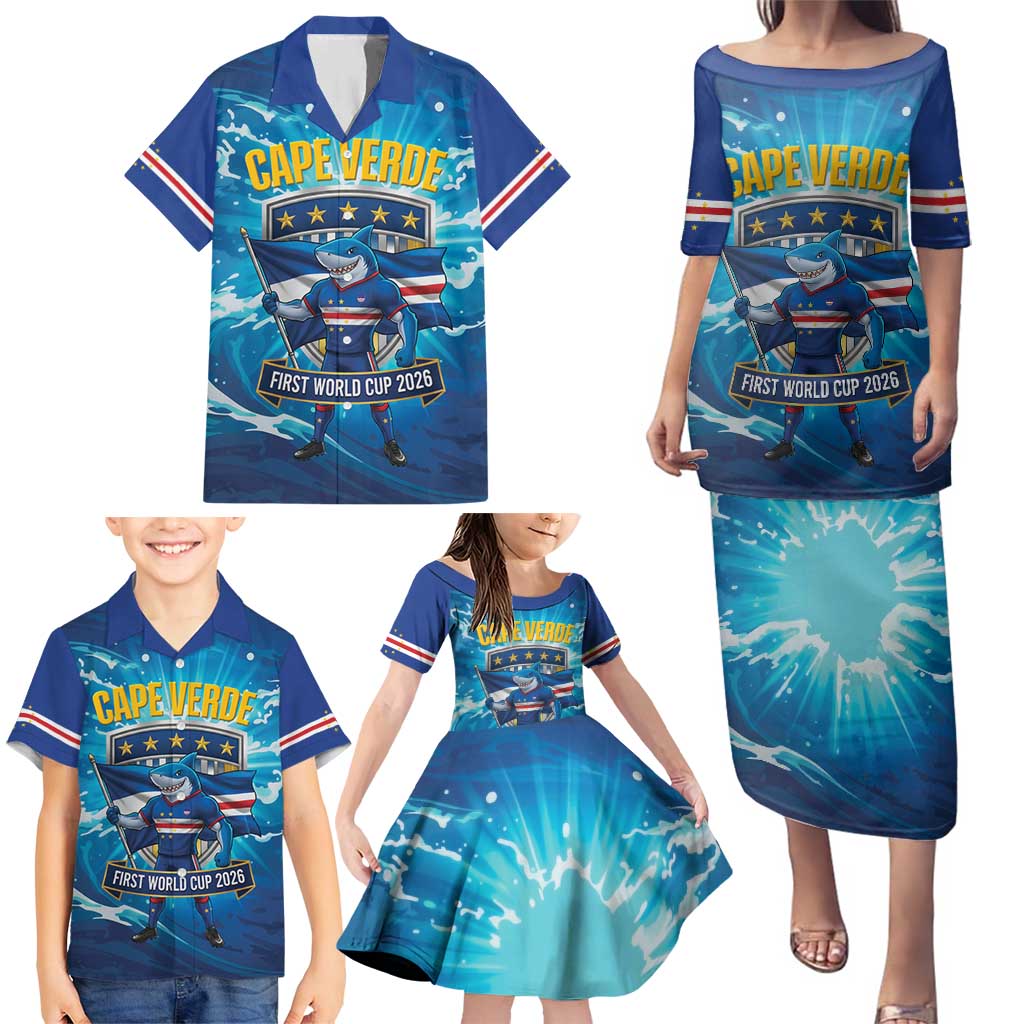 Blue Shark Cape Verde Football Family Matching Puletasi and Hawaiian Shirt First World Cup 2026 - Wonder Print Shop