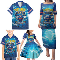 Blue Shark Cape Verde Football Family Matching Puletasi and Hawaiian Shirt First World Cup 2026 - Wonder Print Shop