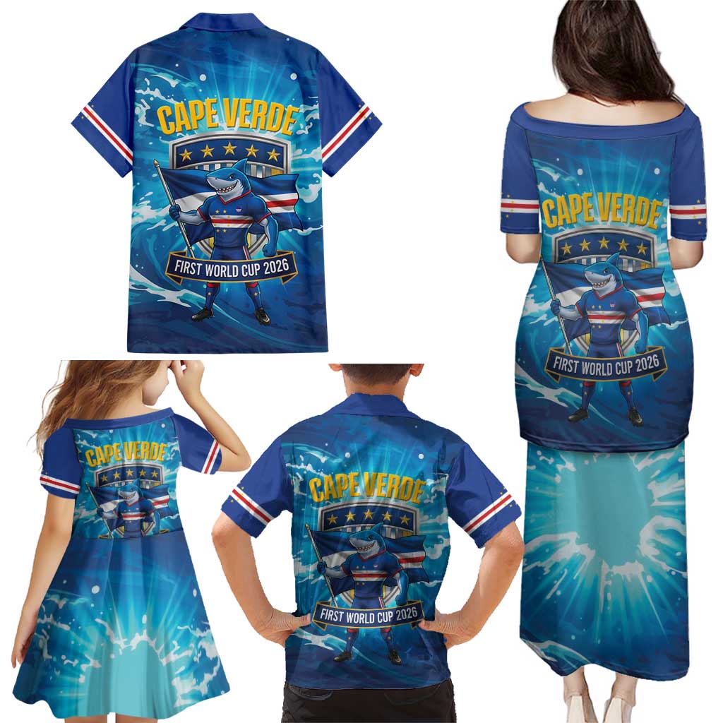 Blue Shark Cape Verde Football Family Matching Puletasi and Hawaiian Shirt First World Cup 2026 - Wonder Print Shop