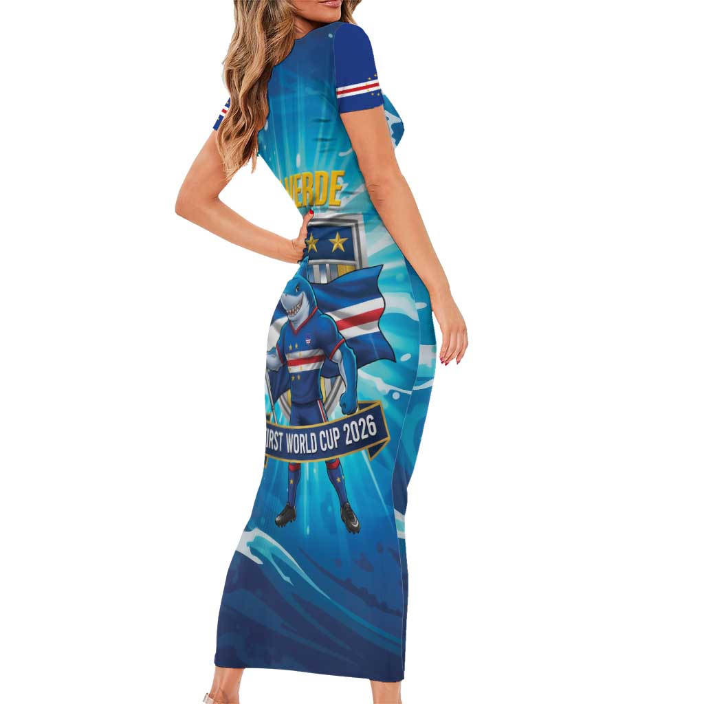 Blue Shark Cape Verde Football Family Matching Short Sleeve Bodycon Dress and Hawaiian Shirt First World Cup 2026 - Wonder Print Shop