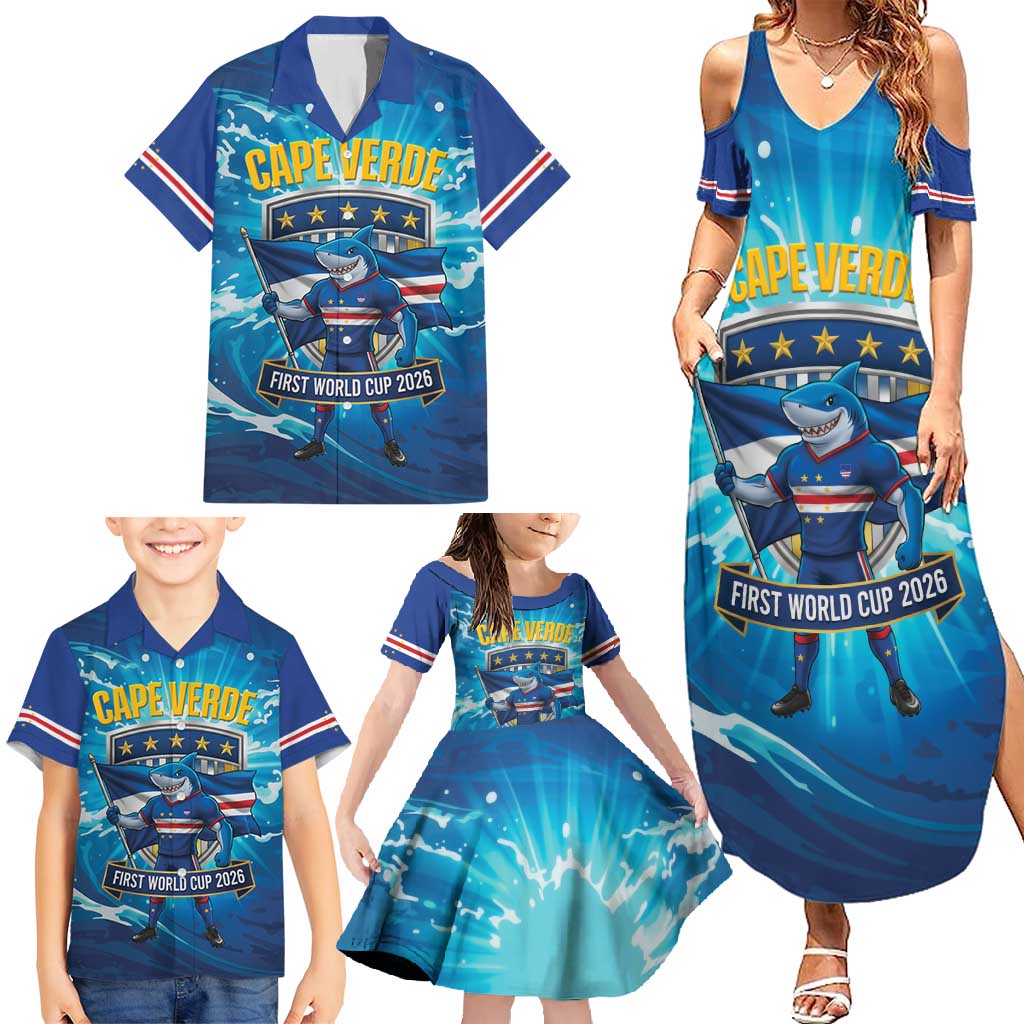 Blue Shark Cape Verde Football Family Matching Summer Maxi Dress and Hawaiian Shirt First World Cup 2026 - Wonder Print Shop
