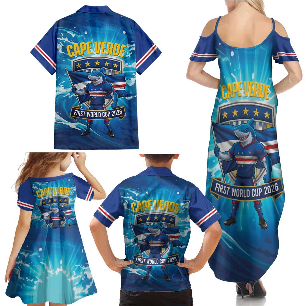 Blue Shark Cape Verde Football Family Matching Summer Maxi Dress and Hawaiian Shirt First World Cup 2026 - Wonder Print Shop