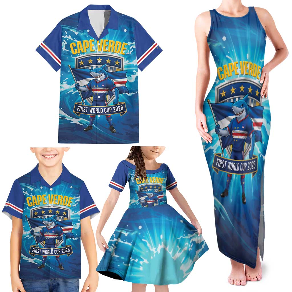 Blue Shark Cape Verde Football Family Matching Tank Maxi Dress and Hawaiian Shirt First World Cup 2026 - Wonder Print Shop