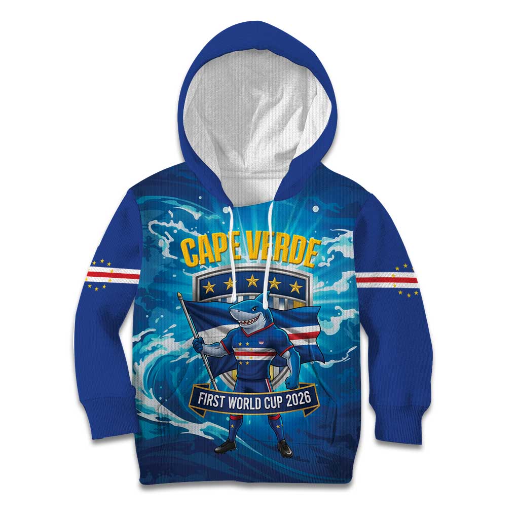 Blue Shark Cape Verde Football Kid Hoodie First World Cup 2026 - Wonder Print Shop