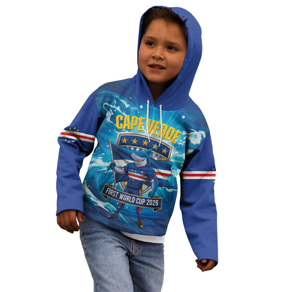 Blue Shark Cape Verde Football Kid Hoodie First World Cup 2026 - Wonder Print Shop