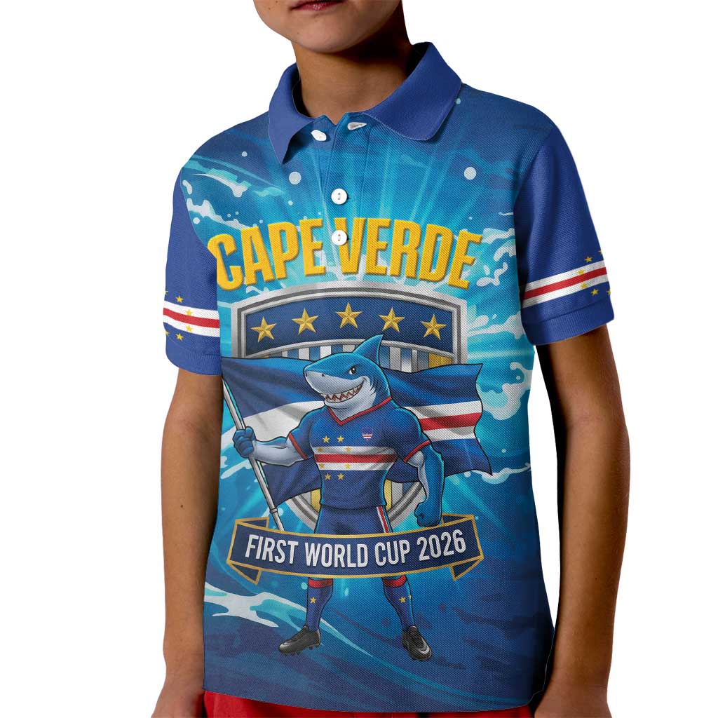 Blue Shark Cape Verde Football Kid Polo Shirt First World Cup 2026 - Wonder Print Shop