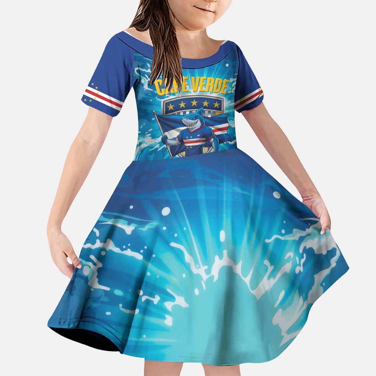 Blue Shark Cape Verde Football Kid Short Sleeve Dress First World Cup 2026 - Wonder Print Shop