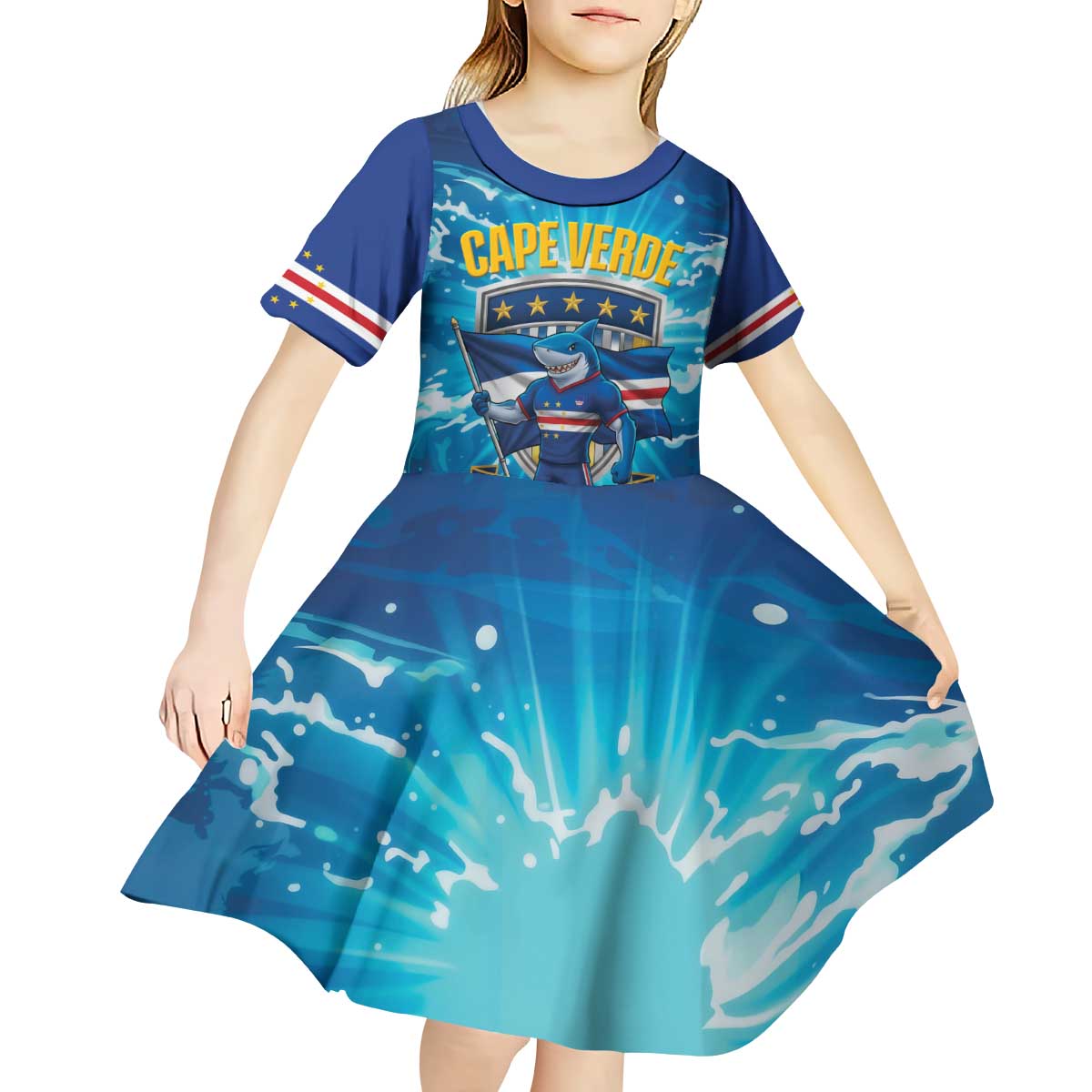 Blue Shark Cape Verde Football Kid Short Sleeve Dress First World Cup 2026 - Wonder Print Shop