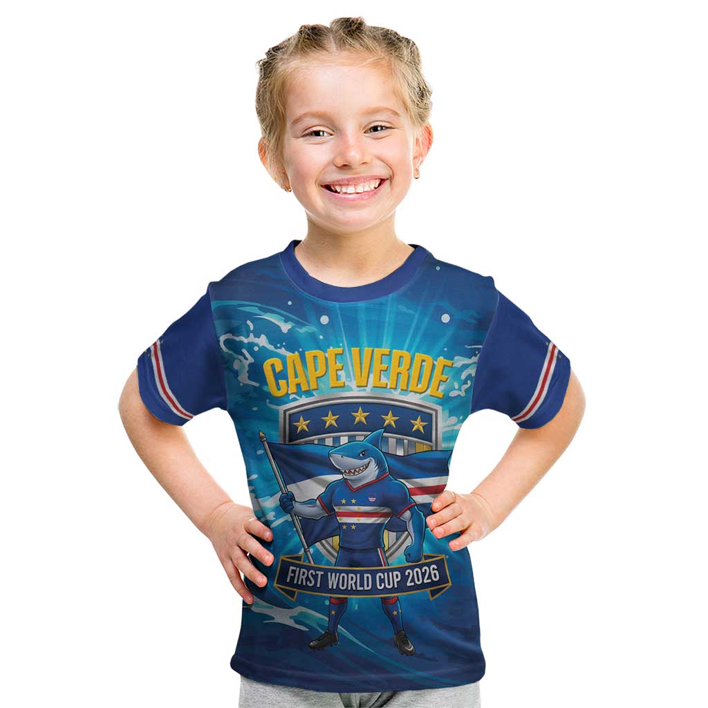 Blue Shark Cape Verde Football Kid T Shirt First World Cup 2026 - Wonder Print Shop