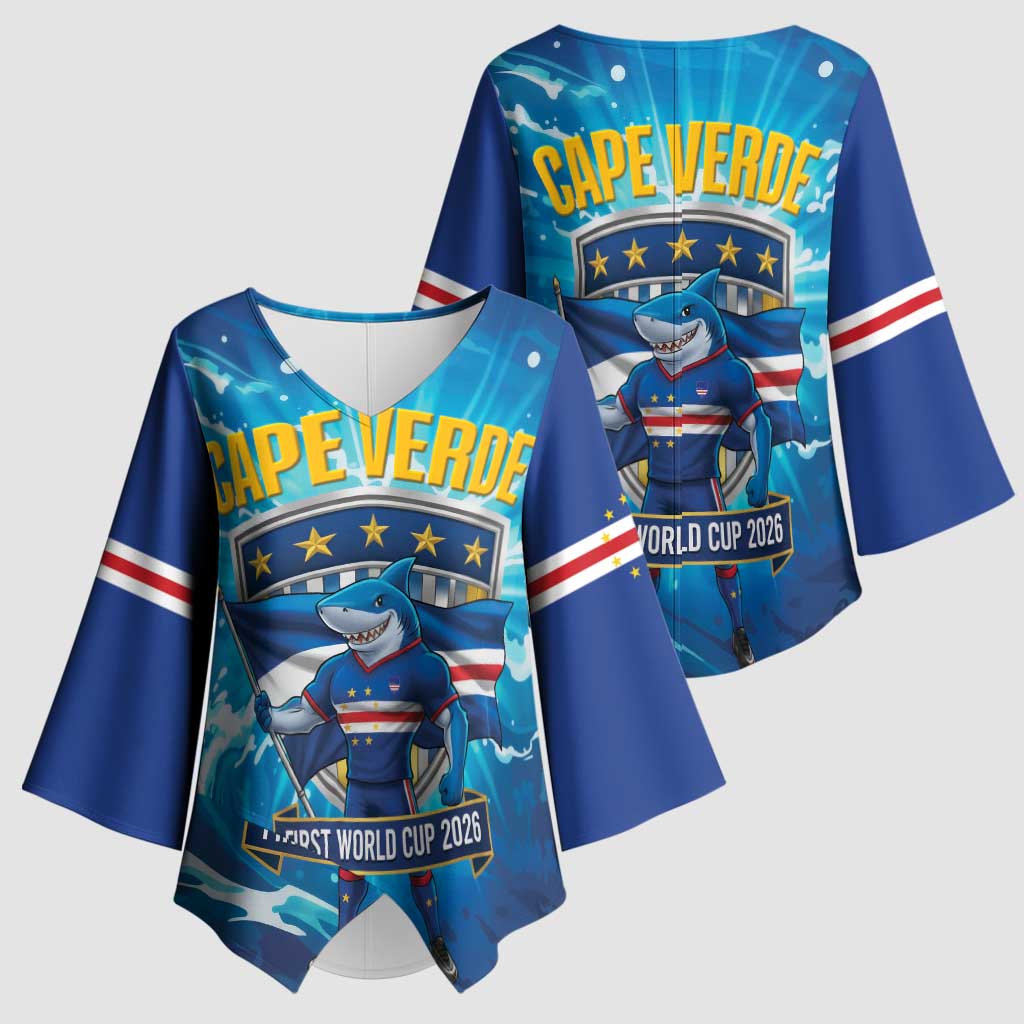 Blue Shark Cape Verde Football Kimono Sleeve Blouse First World Cup 2026 - Wonder Print Shop