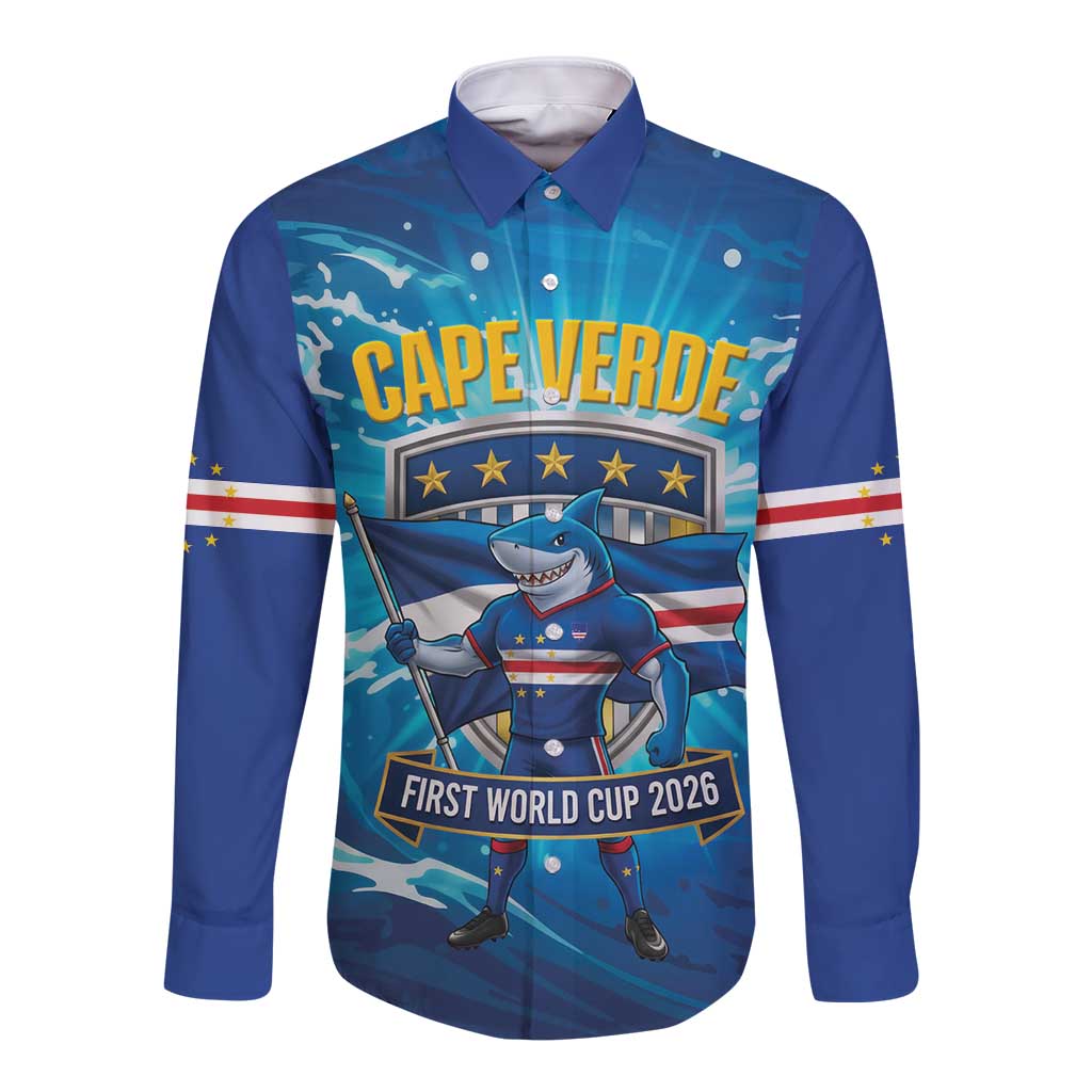 Blue Shark Cape Verde Football Long Sleeve Button Shirt First World Cup 2026 - Wonder Print Shop