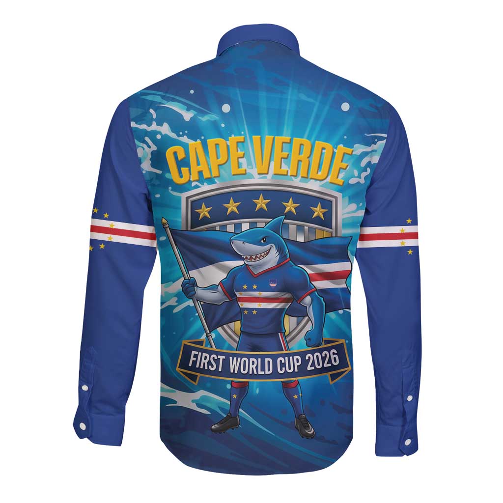 Blue Shark Cape Verde Football Long Sleeve Button Shirt First World Cup 2026 - Wonder Print Shop