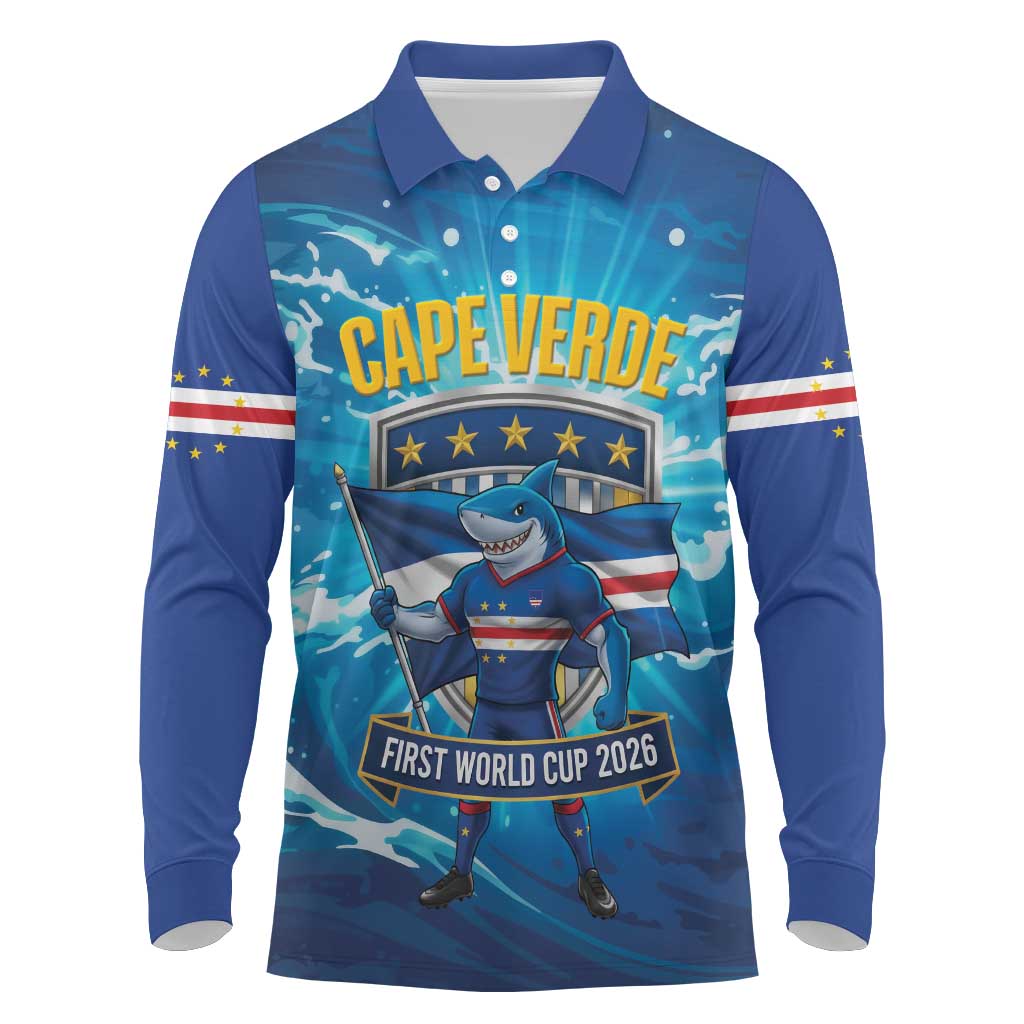 Blue Shark Cape Verde Football Long Sleeve Polo Shirt First World Cup 2026 - Wonder Print Shop