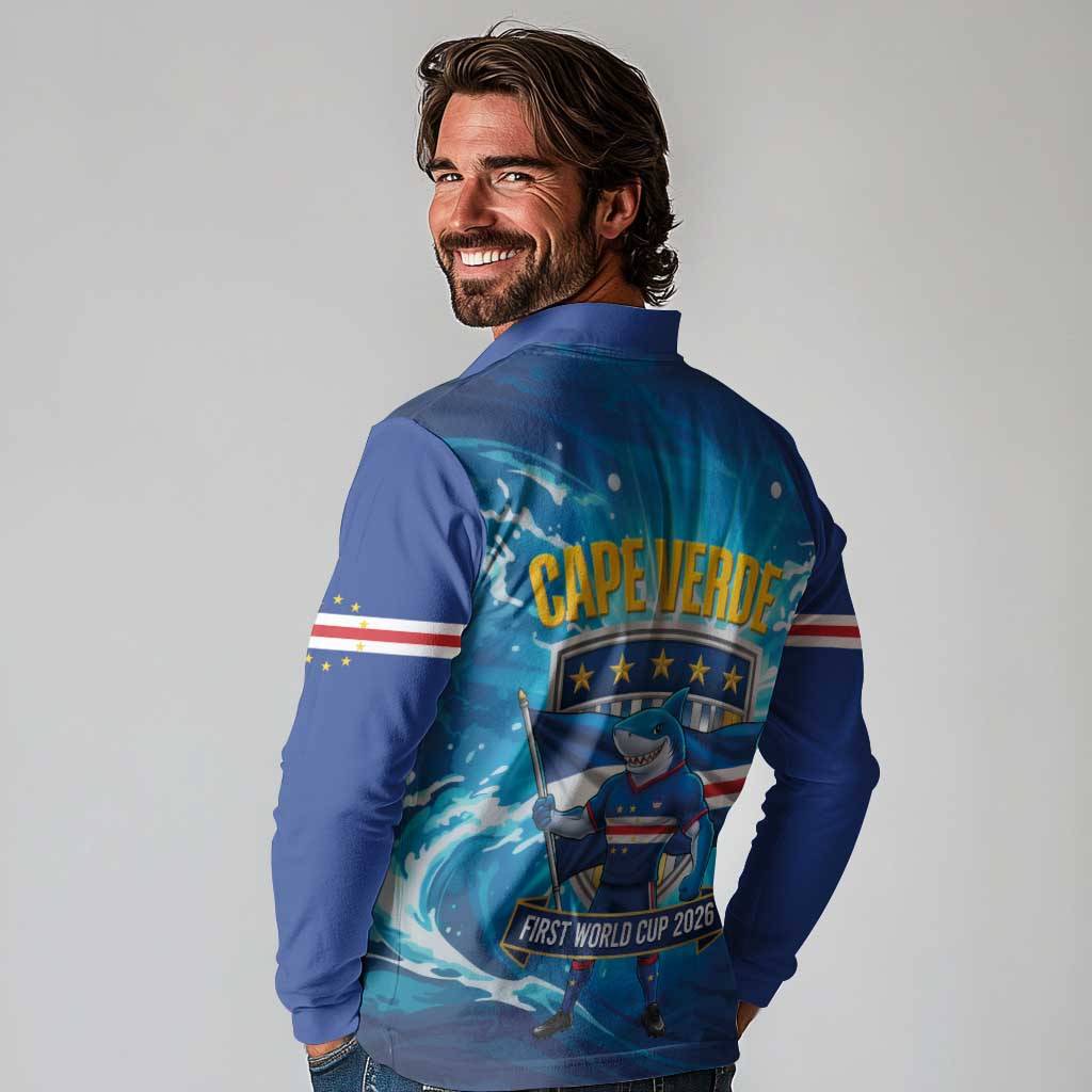 Blue Shark Cape Verde Football Long Sleeve Polo Shirt First World Cup 2026 - Wonder Print Shop
