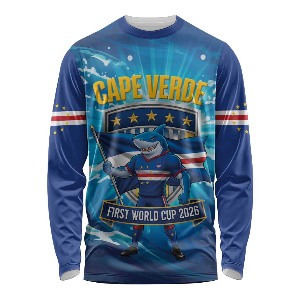 Blue Shark Cape Verde Football Long Sleeve Shirt First World Cup 2026 - Wonder Print Shop