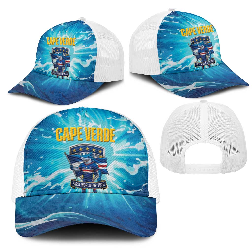 Blue Shark Cape Verde Football Mesh Trucker Cap First World Cup 2026 - Wonder Print Shop