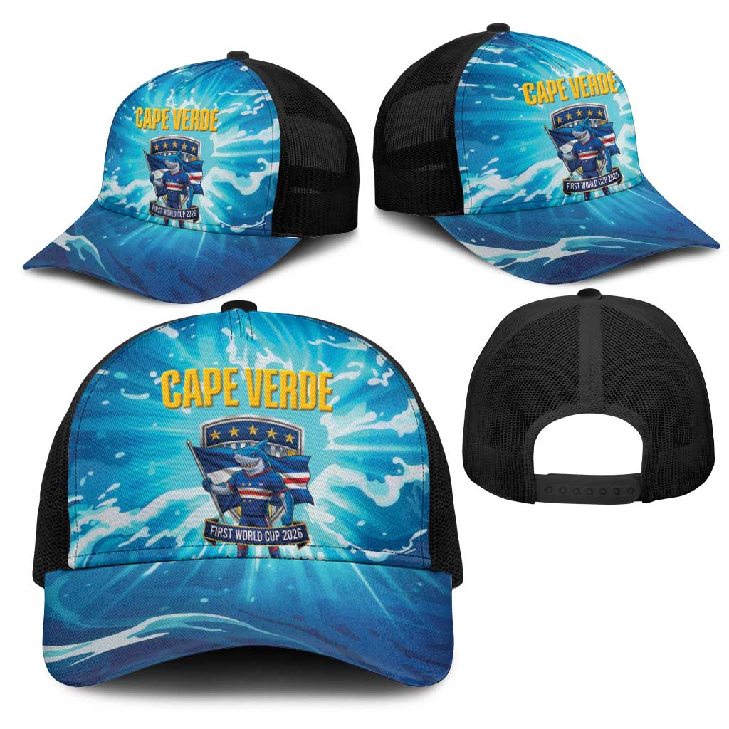 Blue Shark Cape Verde Football Mesh Trucker Cap First World Cup 2026 - Wonder Print Shop