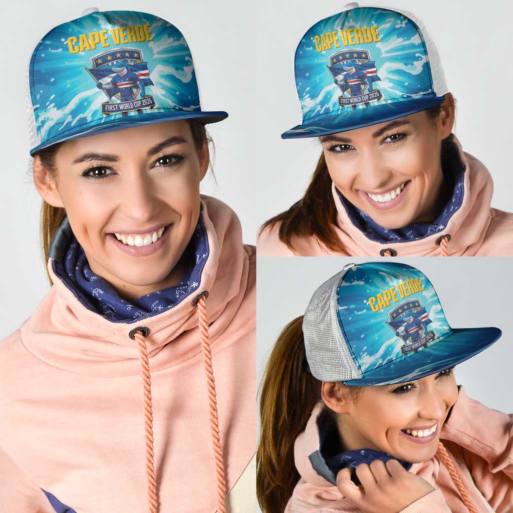 Blue Shark Cape Verde Football Mesh Trucker Cap First World Cup 2026 - Wonder Print Shop
