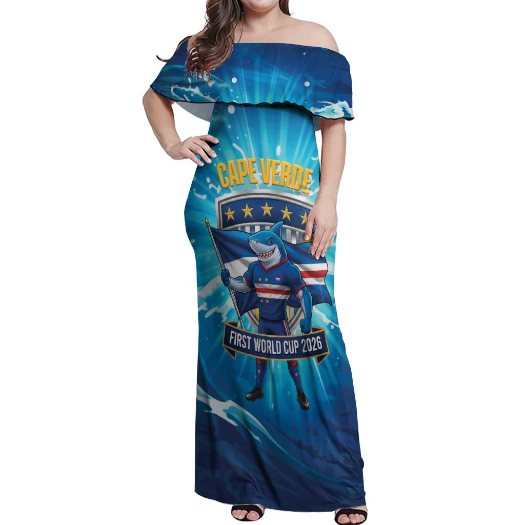 Blue Shark Cape Verde Football Off Shoulder Maxi Dress First World Cup 2026 - Wonder Print Shop