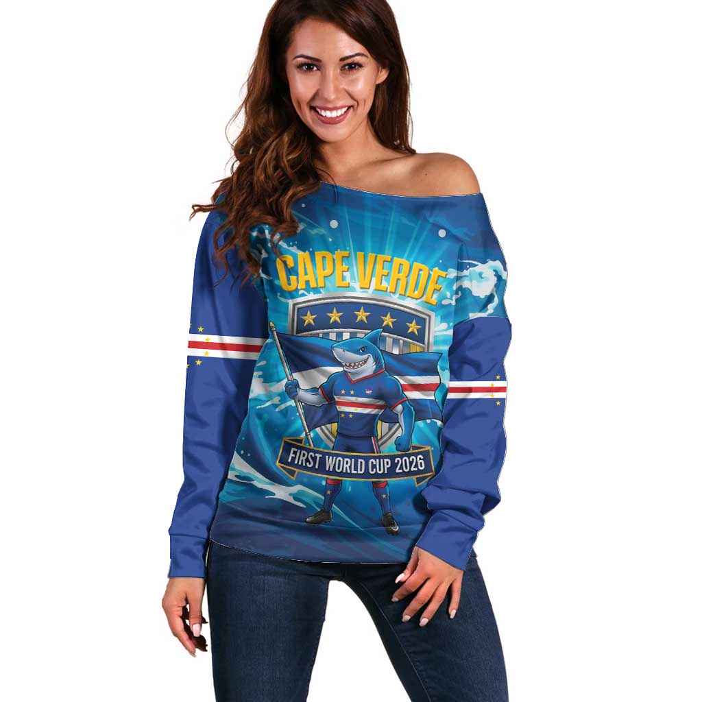 Blue Shark Cape Verde Football Off Shoulder Sweater First World Cup 2026 - Wonder Print Shop