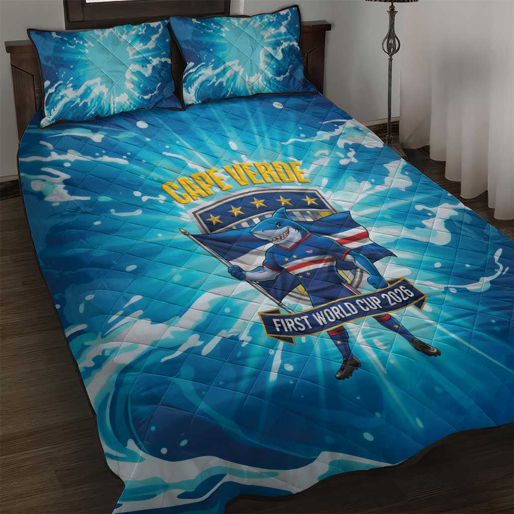 Blue Shark Cape Verde Football Quilt Bed Set First World Cup 2026 - Wonder Print Shop