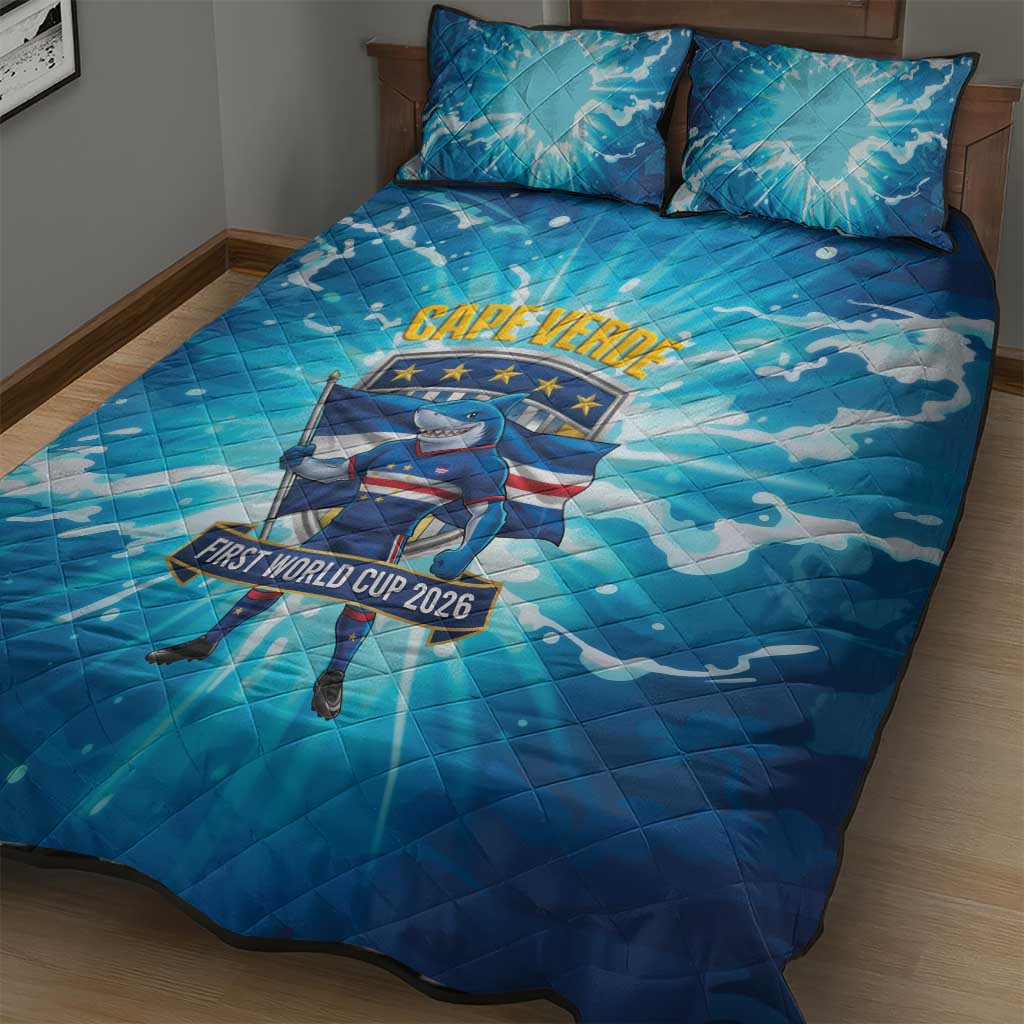 Blue Shark Cape Verde Football Quilt Bed Set First World Cup 2026 - Wonder Print Shop