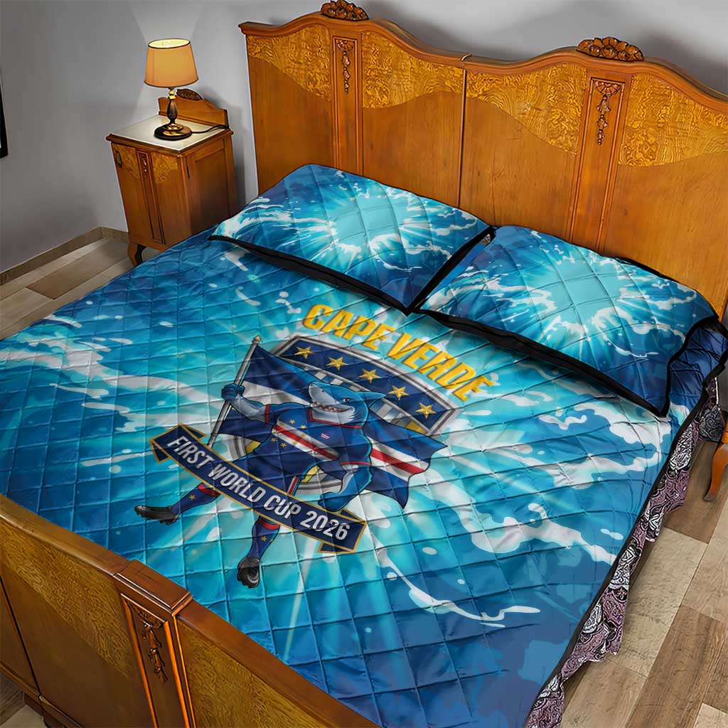 Blue Shark Cape Verde Football Quilt Bed Set First World Cup 2026 - Wonder Print Shop