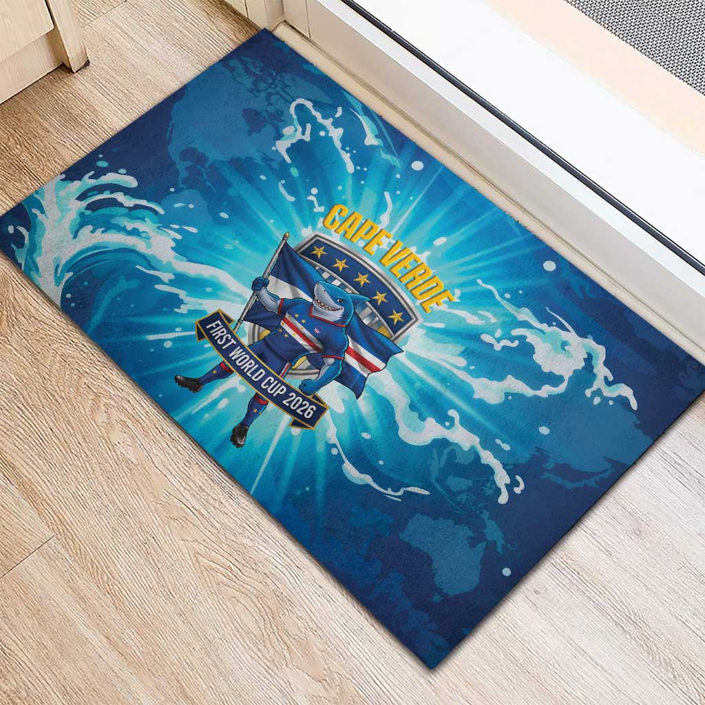 Blue Shark Cape Verde Football Rubber Doormat First World Cup 2026 - Wonder Print Shop