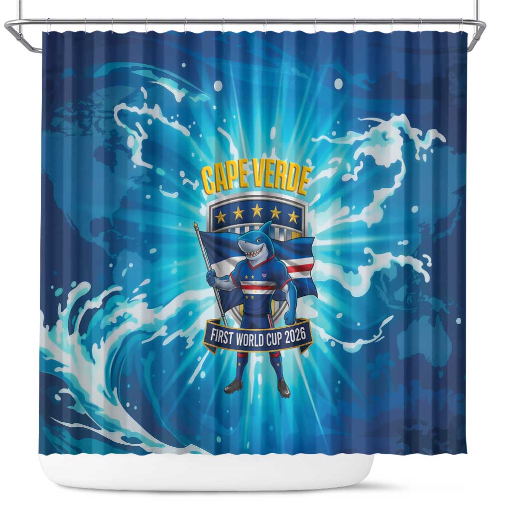 Blue Shark Cape Verde Football Shower Curtain First World Cup 2026 - Wonder Print Shop