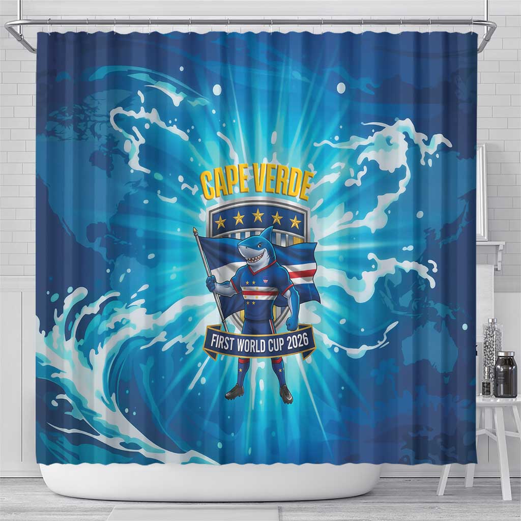 Blue Shark Cape Verde Football Shower Curtain First World Cup 2026 - Wonder Print Shop