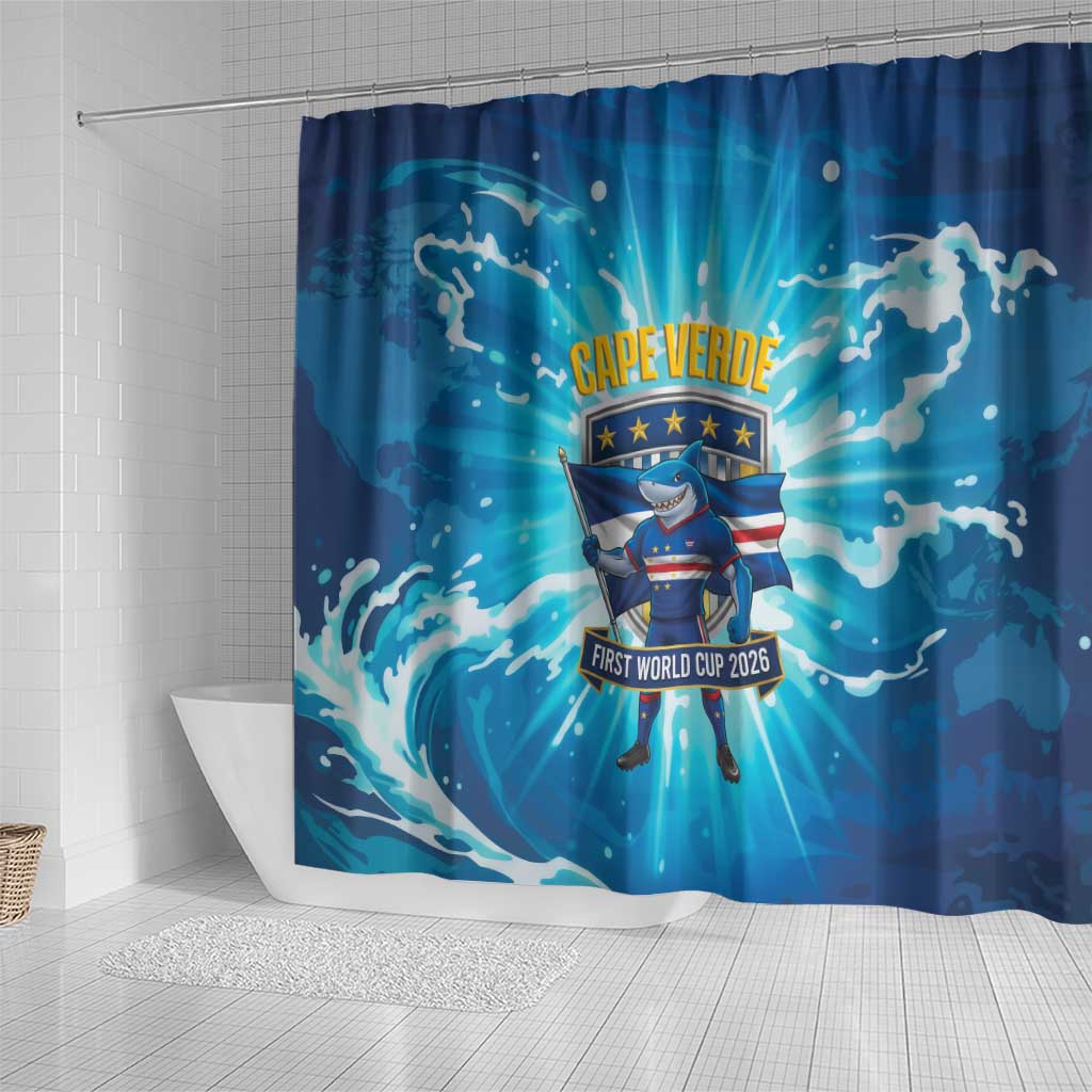 Blue Shark Cape Verde Football Shower Curtain First World Cup 2026 - Wonder Print Shop