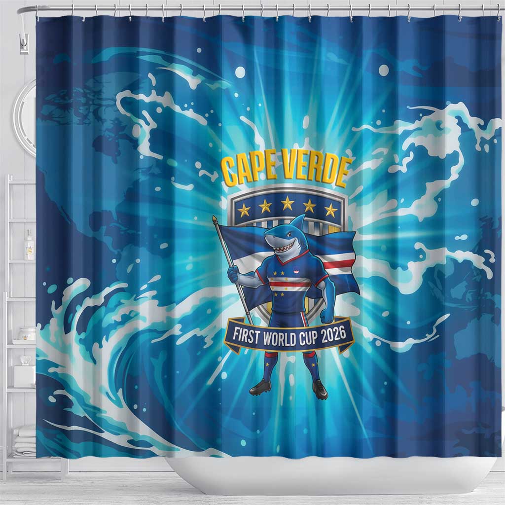 Blue Shark Cape Verde Football Shower Curtain First World Cup 2026 - Wonder Print Shop