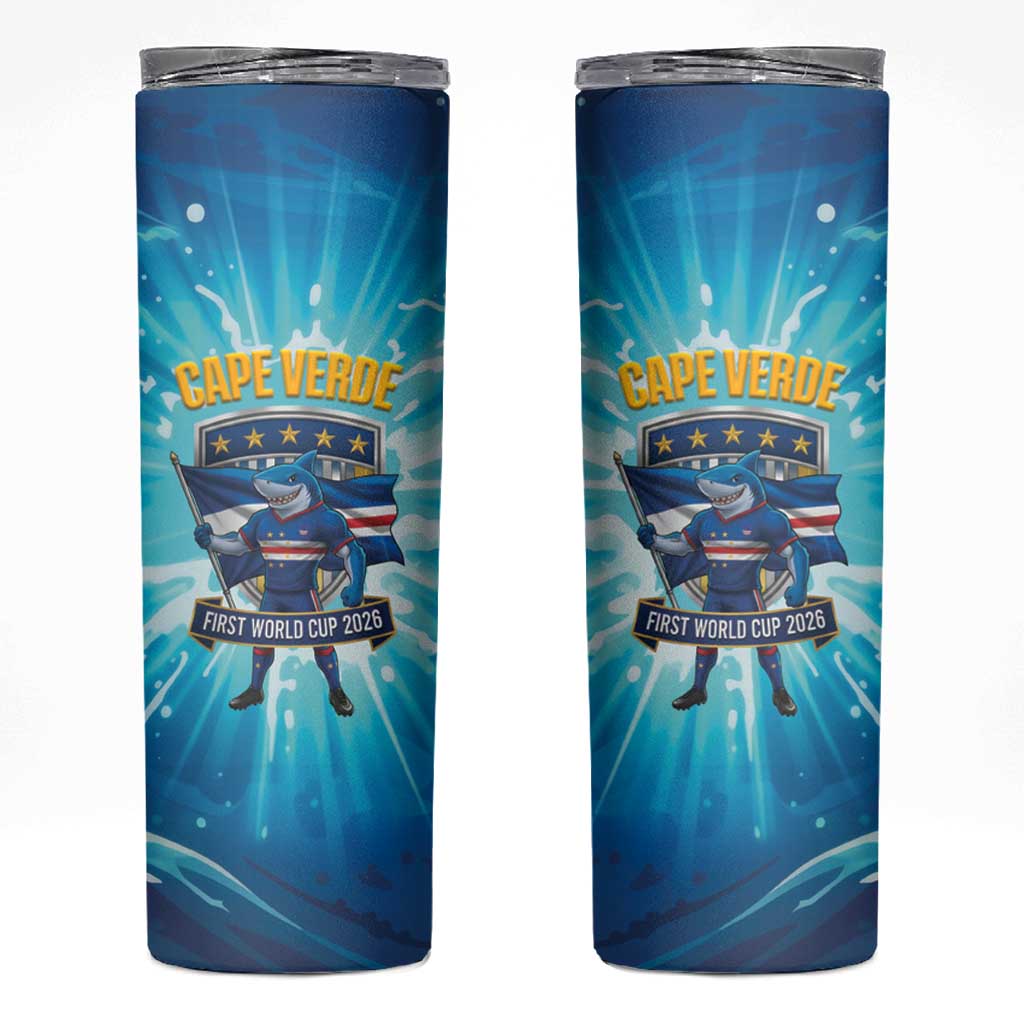 Blue Shark Cape Verde Football Skinny Tumbler First World Cup 2026 - Wonder Print Shop