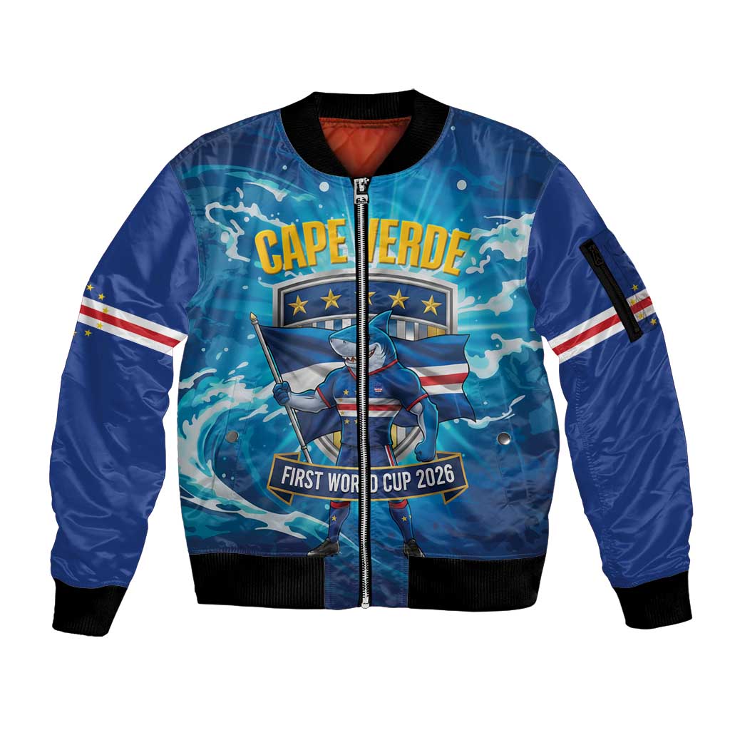 Blue Shark Cape Verde Football Sleeve Zip Bomber Jacket First World Cup 2026 - Wonder Print Shop