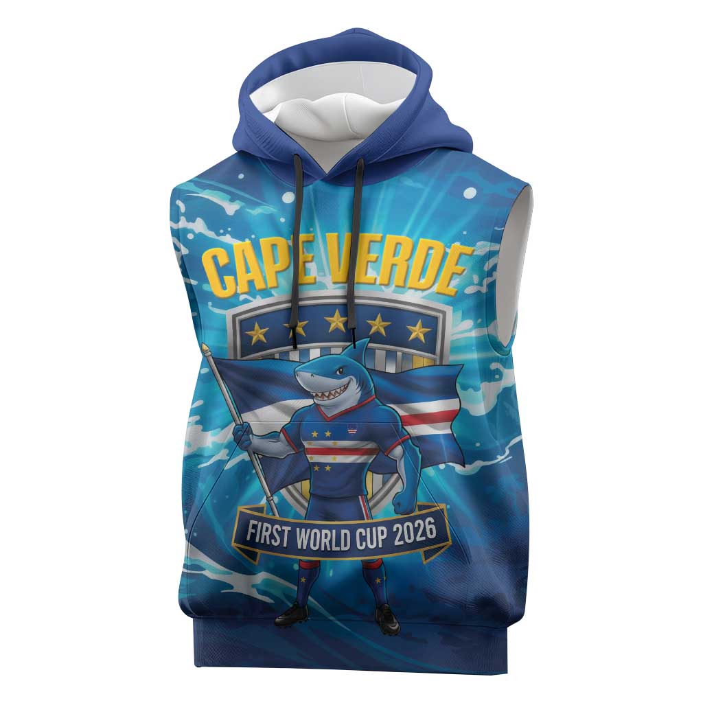 Blue Shark Cape Verde Football Sleeveless Hoodie First World Cup 2026 - Wonder Print Shop